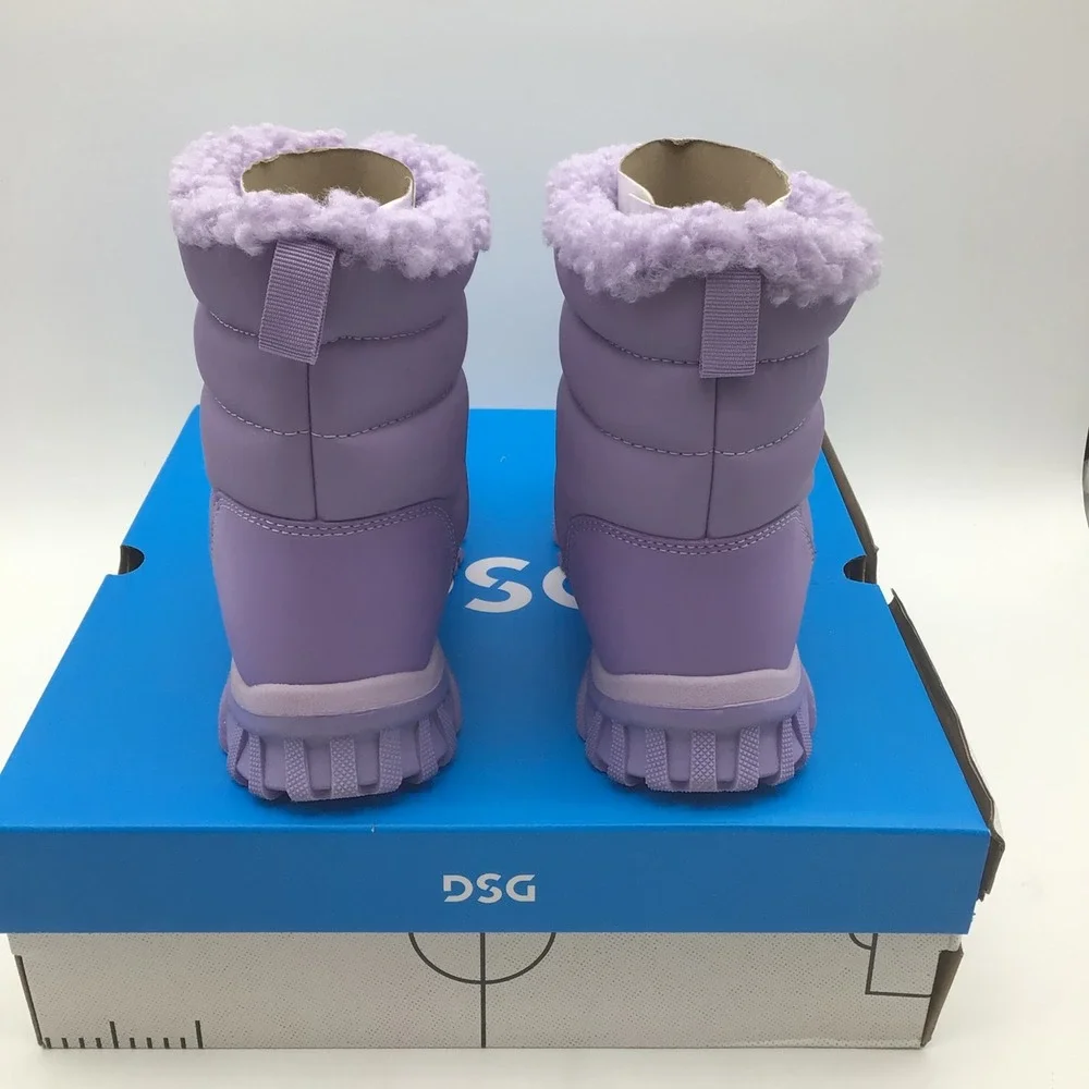 DSG Menace Kids Purple Puffer Winter Snow Boots Faux Fur Trim Size 3 NEW
